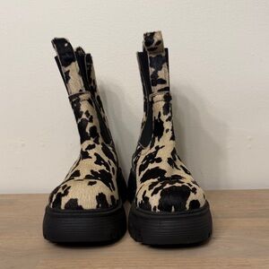 ASOS Black and Cream Cow Print Chelsea Ankle Boots